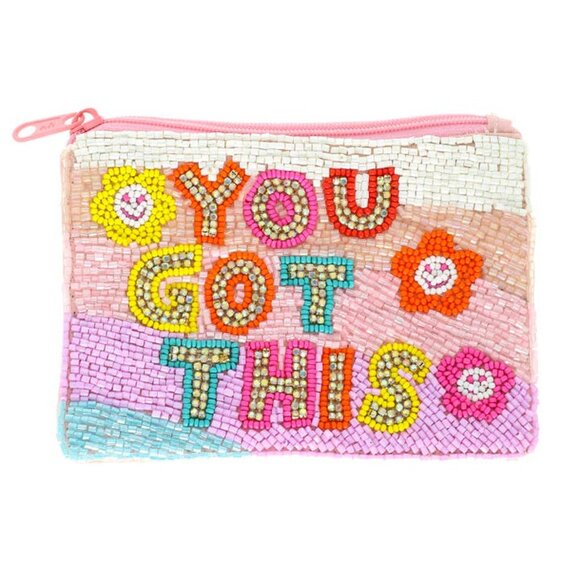 YOU GOT THIS Inspirational Gift Beaded Coin Purse Storage Pouch NEW - Picture 2 of 2